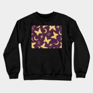 Gold Stamped Butterflies and Sunbursts on Royal Purple Crewneck Sweatshirt